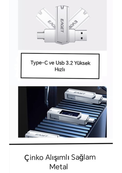 512Gb.Type-C ve Usb 3.2 Type-C Girişli Tüm Cihazlara İphone 15/16 Serisine Uygun Yüksek Hızlı Otg Flash Bellek Çift Giriş Metal Sağlam Orjinal