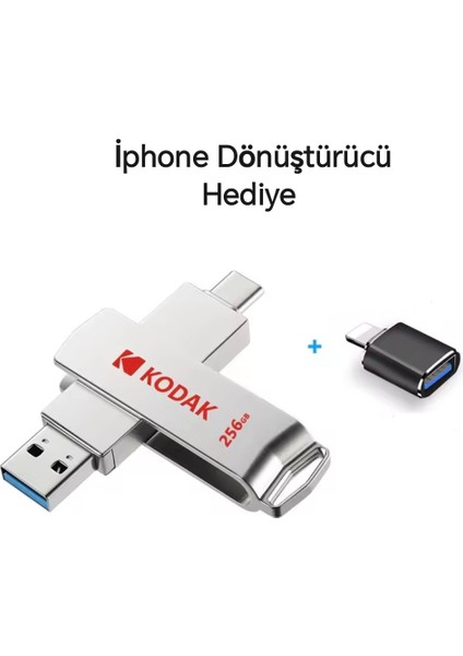 X203 450Mbs Yüksek Hızlı 256Gb.Type-C ve Usb 3.2 Type-C Girişli Tüm Cihazlara İphone 15/16 Serisine Uygun ve İphone Dönüştürücü Hediye Otg Flash Bellek Çift Giriş Metal Sağlam Orjinal