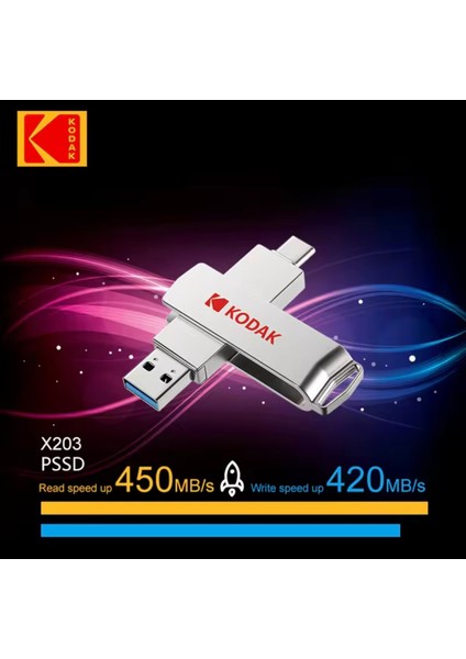 X203 450Mbs Yüksek Hızlı 256Gb.Type-C ve Usb 3.2 Type-C Girişli Tüm Cihazlara İphone 15/16 Serisine Uygun ve İphone Dönüştürücü Hediye Otg Flash Bellek Çift Giriş Metal Sağlam Orjinal