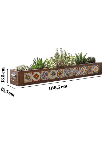 El Yapımı 10 Meksika Çinili Dekoratif Modern Ahşap Dikdörtgen Kaliteli Bahçe Balkon Saksı Saksılık