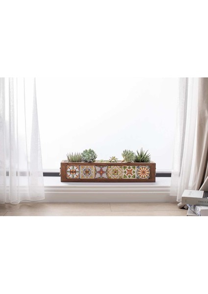 El Yapımı 6 Meksika Çinili Dekoratif Modern Ahşap Dikdörtgen Kaliteli Bahçe Balkon Saksı Saksılık fırsatları