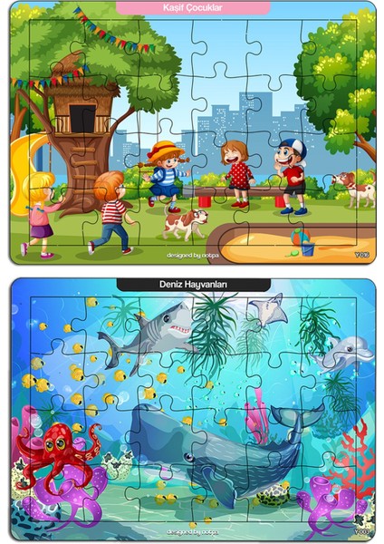 Notpa Çocuklar Için Eğitici ve Öğretici Ahşap 24 Parça Renkli Puzzle 4lü Set 9 modelleri