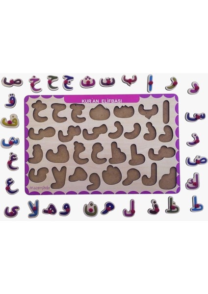 Ahşap Tutmalı Eğitici Arapça Alfabe Elif Ba Puzzle