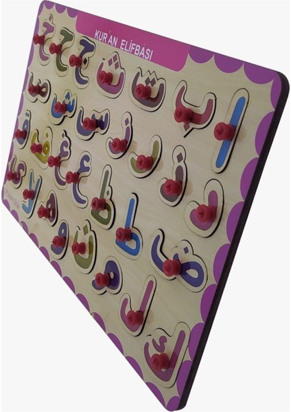 Ahşap Tutmalı Eğitici Arapça Alfabe Elif Ba Puzzle