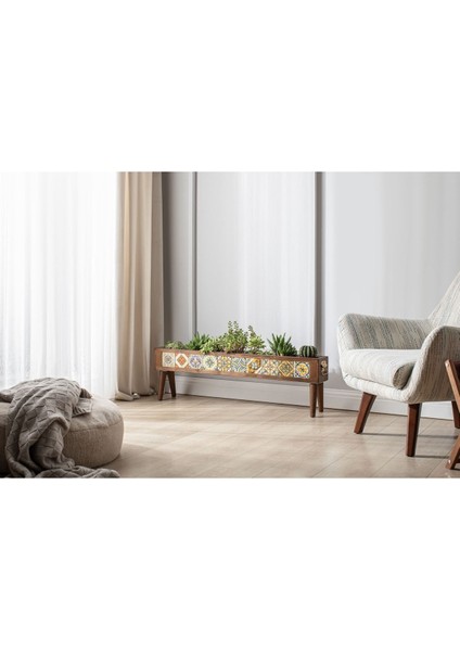 El Yapımı Ayaklı 10 Çinili Dekoratif Modern Ahşap Dikdörtgen Bahçe Balkon Saksı Saksılık Çiçeklik fırsatları