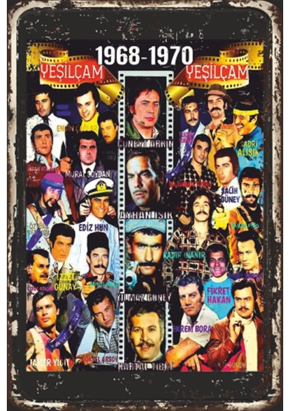 1968-1970 Yeşilçam Erkek Oyuncular Retro Ahşap Poster