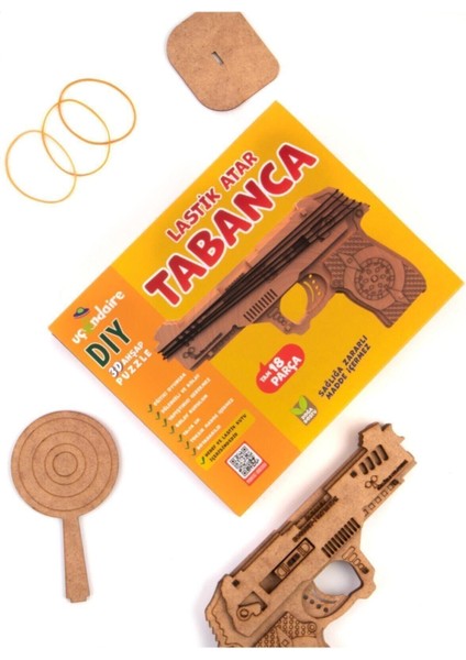 Doğal Ahşap Lastik Atar Tabanca, Boyanabilir Eğlence Çocuklar İçin