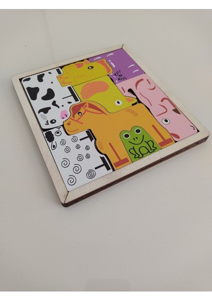 Renkli Ahşap Çiftlik Hayvanları Puzzle, 8 Parça, Eğlenceli ve Öğretici, 2+ Yaş