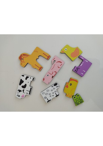 Renkli Ahşap Çiftlik Hayvanları Puzzle, 8 Parça, Eğlenceli ve Öğretici, 2+ Yaş fiyatları