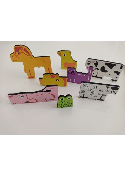 Renkli Ahşap Çiftlik Hayvanları Puzzle, 8 Parça, Eğlenceli ve Öğretici, 2+ Yaş modelleri