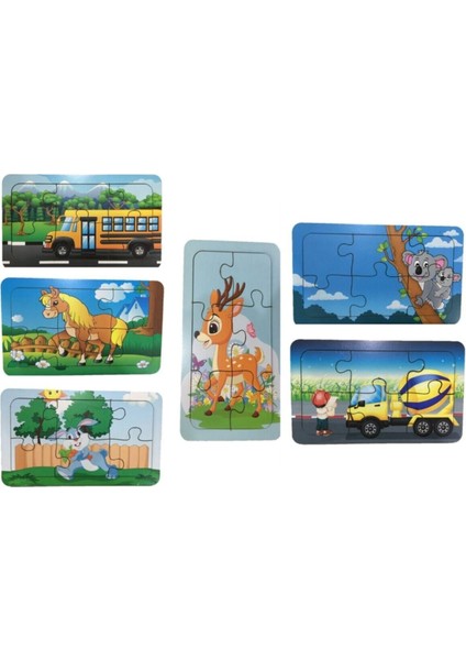 Ahşap Puzzle Ilk Yapbozum 6 Adet 6 Parçalı 18X11CM