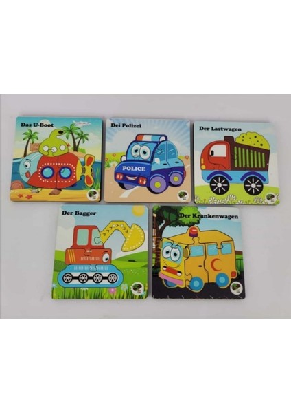 Renkli 5'li Ahşap Araçlar Puzzle Seti, Eğlenceli ve Öğretici Oyun Deneyimi fırsatları