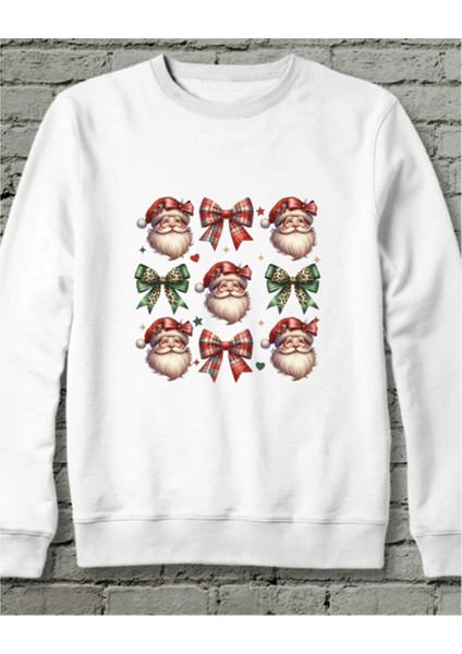 Retro Christmas Santa Sweatshirt Beyaz