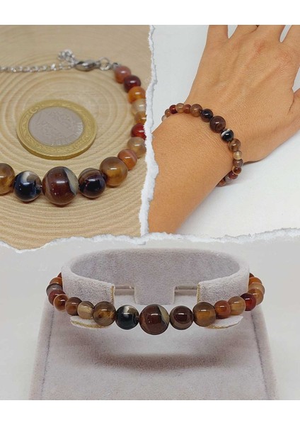 Galaksi Serisi Kahverengi Akik Taşı Tasarım Bileklik