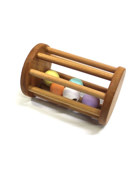 Doğal Ahşap Silindir Çıngırak Montessori Emekleme Yardımcısı Oyuncak - Pastel Renkler