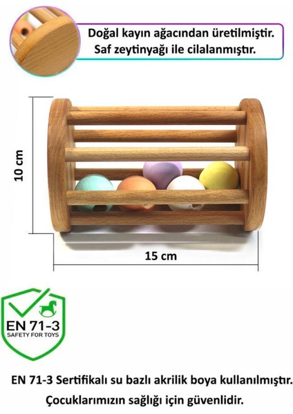 Doğal Ahşap Silindir Çıngırak Montessori Emekleme Yardımcısı Oyuncak - Pastel Renkler