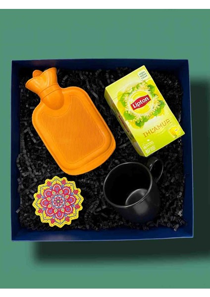 Ihlamur Bitki Çayı, Kupa Bardak, 500ML Sıcak Su Torbası, Bardak Altlıgı, Konsept Kutusu