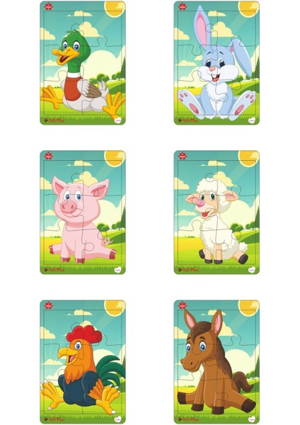 Ahşap Puzzle 6'lı Set Hayvalar Eğitici Yapboz Puzzle Set 2 (6 Parça)