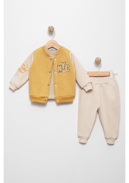 Erkek Bebek Hardal 12 Ay 3'lü Takım Hırka Sweatshırt Jogger FV-15852HAR12A