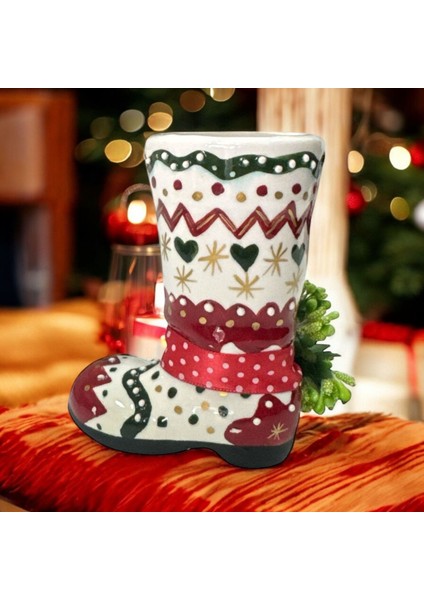 Aygen Creative Art Yılbaşı Hediyelik Kalemlik Çini Handmade Kalemlik Çini Çizme Zigzag Tasarım Hediyelik Kalemlik Noel modelleri