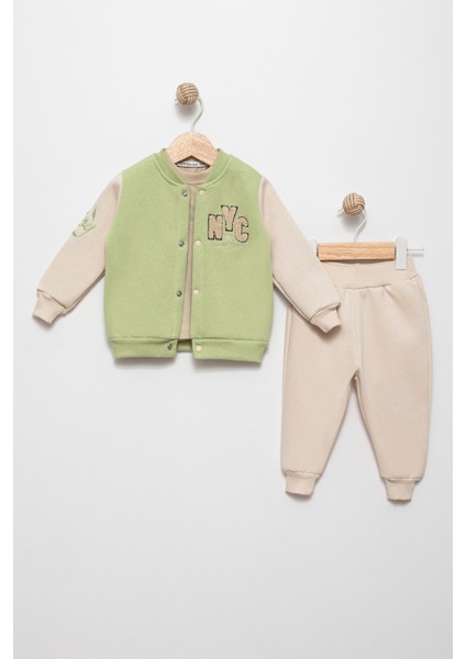 Erkek Bebek Pastel Yeşil 18 Ay 3'lü Takım Hırka Sweatshırt Jogger FV-15852PAY18A