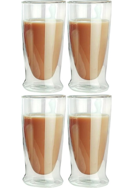 Çift Cidarlı Uzun Cam Kokteyl - Meşrubat - Latte Bardağı 350 Ml x 4 Adet 2323
