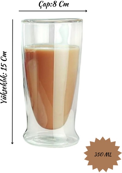 Çift Cidarlı Uzun Cam Kokteyl - Meşrubat - Latte Bardağı 350 Ml x 4 Adet 2323 fiyatları