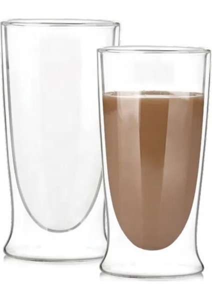 Çift Cidarlı Uzun Cam Kokteyl - Meşrubat - Latte Bardağı 350 Ml x 4 Adet 2323 modelleri