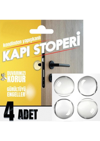 Yapışkanlı Kapı Stoperi Kapı Kolu Çarpma Engelleyici Şeffaf 4 Adet