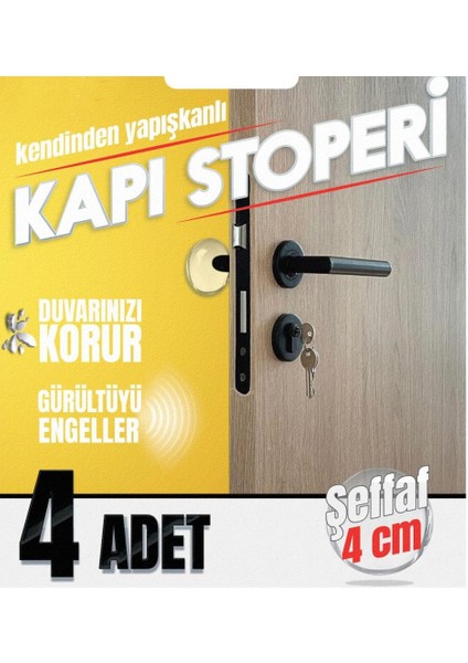 Yapışkanlı Kapı Stoperi Kapı Kolu Çarpma Engelleyici Şeffaf 4 Adet