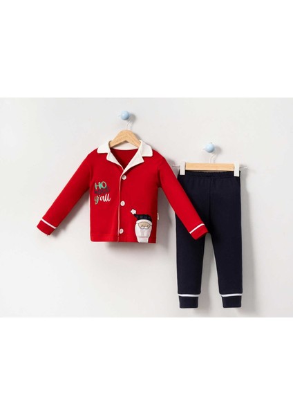 Düğmeli Noel Baba Çocuk Pijama Takımı