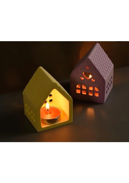 Iskandinav Ev Mumluk, 1 adet Beton Dekoratif Mumluk, Tealight Ev Mumluk, Dekoratif Hediyelik