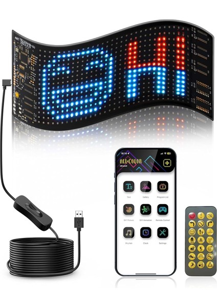 Programlanabilir 17X7CM Matrix Kayan Yazı Emoji LED Ekran Tabela Araba Bluetooth App Kontrol USB LED