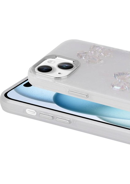 Apple iPhone 15 Kılıf Kelebek Kabartma Figürlü Parlak Silikon Kapak