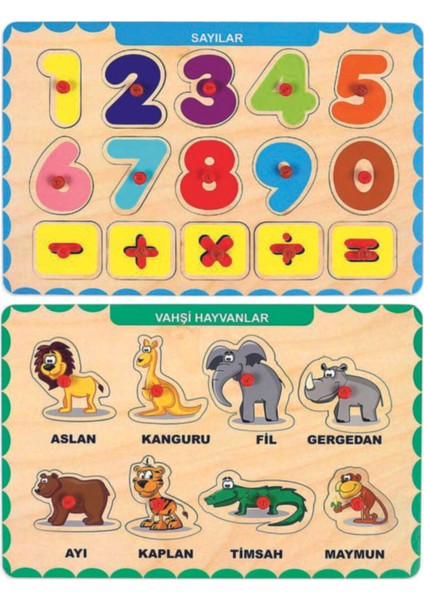 2 Adet Ahşap Tutmalı Puzzle Yapboz Puzzle Seti