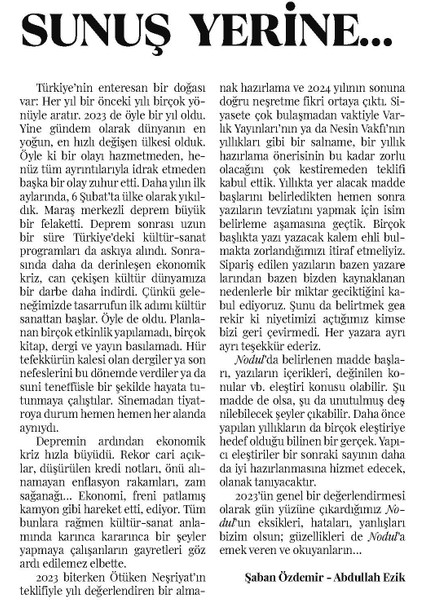 Nodul Kültür, Sanat, Edebiyat Almanağı - 2023