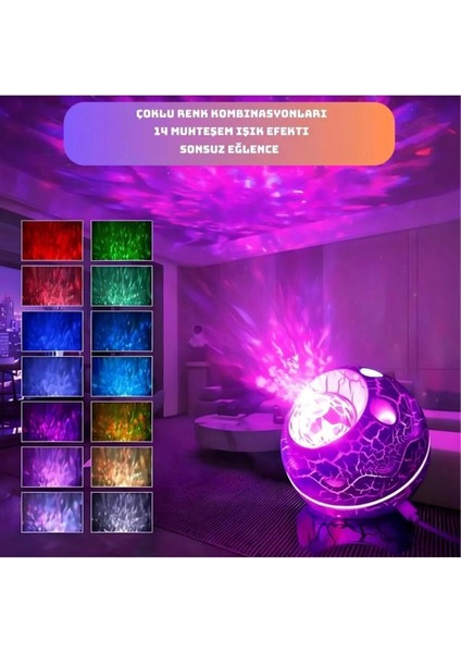 Deluxe Dinozor Yumurtası Gece Masa Lambası Bluetooth Hoparlör LED Lamba Galaxy Projektör LED Işık