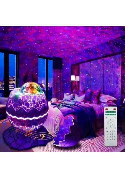 Deluxe Dinozor Yumurtası Gece Masa Lambası Bluetooth Hoparlör LED Lamba Galaxy Projektör LED Işık