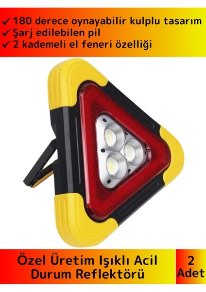 Premium Yüksek Kaliteli Usb&solar Enerejili Işıklı Kompakt Acil Durum Reflektörü Ikaz Lambası 2 Adet
