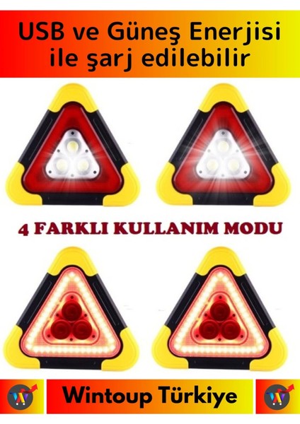 Premium Yüksek Kaliteli Usb&solar Enerejili Işıklı Kompakt Acil Durum Reflektörü Ikaz Lambası 2 Adet