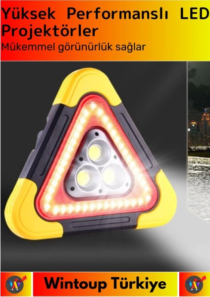 Premium Yüksek Kaliteli Usb&solar Enerejili Işıklı Kompakt Acil Durum Reflektörü Ikaz Lambası 2 Adet