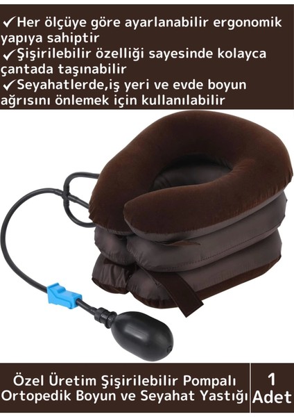 Özel Üretim Yüksek Kaliteli Ortopedik Şişirilebilir Pompalı Kompakt Seyahat Kamp Fıtık Boyun Yastığı