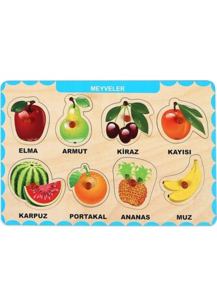 Ahşap Tutmalı Eğitici Yapboz Puzzle Meyveler
