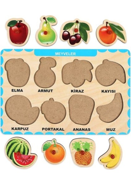 Ahşap Tutmalı Eğitici Yapboz Puzzle Meyveler