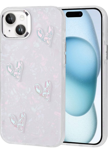 Apple iPhone 13 Kılıf Kalp Kabartma Figürlü Parlak Eralli Silikon Kapak