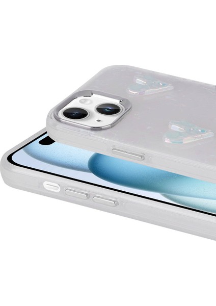Apple iPhone 13 Kılıf Kalp Kabartma Figürlü Parlak Eralli Silikon Kapak