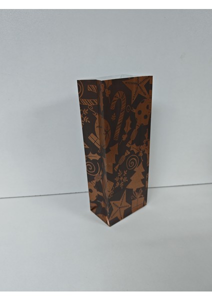 Yılbaşı Temalı Renkli Desenli Kese Kağıdı - Hediye Poşeti - 8X20X5 cm - 10 Adet - Ç019