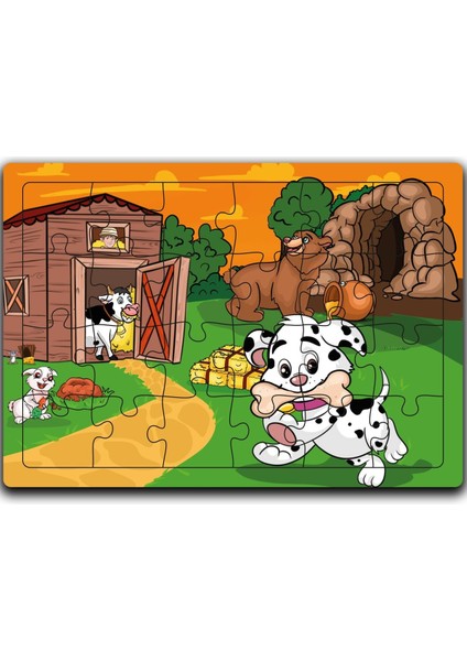 Sevimli Köpek ve Arkadaşları Ahşap Puzzle 24 Parça, Renkli ve Metalik Baskı