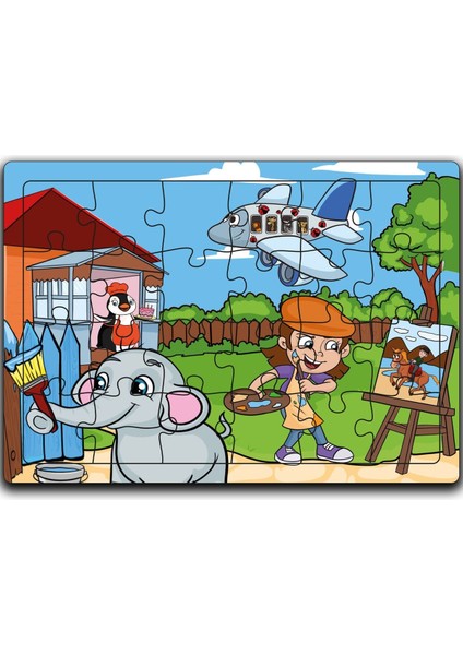 Ressam Fil ve Arkadaşları Ahşap Puzzle (24 Parça)