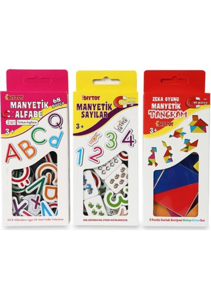 Eğitici Manyetik Eğitim Seti 3'lü Sayılar - Harfler - Tangram